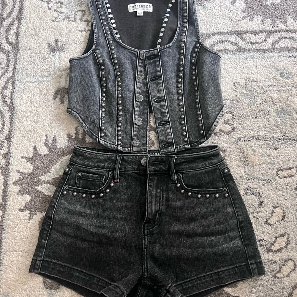 Idyllwind Black Denim Studded Vest and Short Set